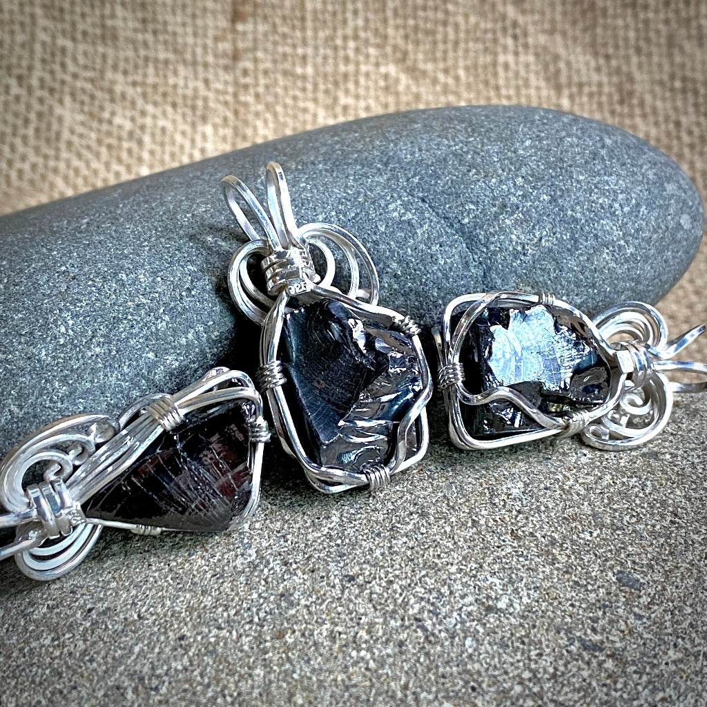 Elite Shungite Pendant, 7g - 8g Average, Sterling Silver Wire Wrapped