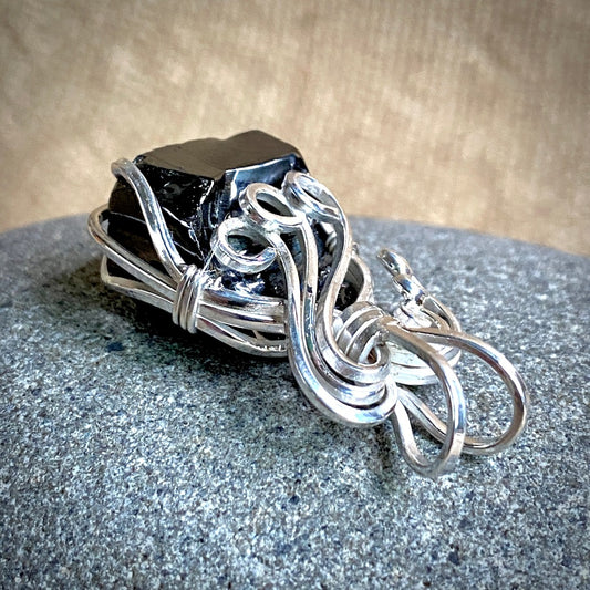 Elite Shungite Pendant, 7g - 8g Average, Sterling Silver Wire Wrapped