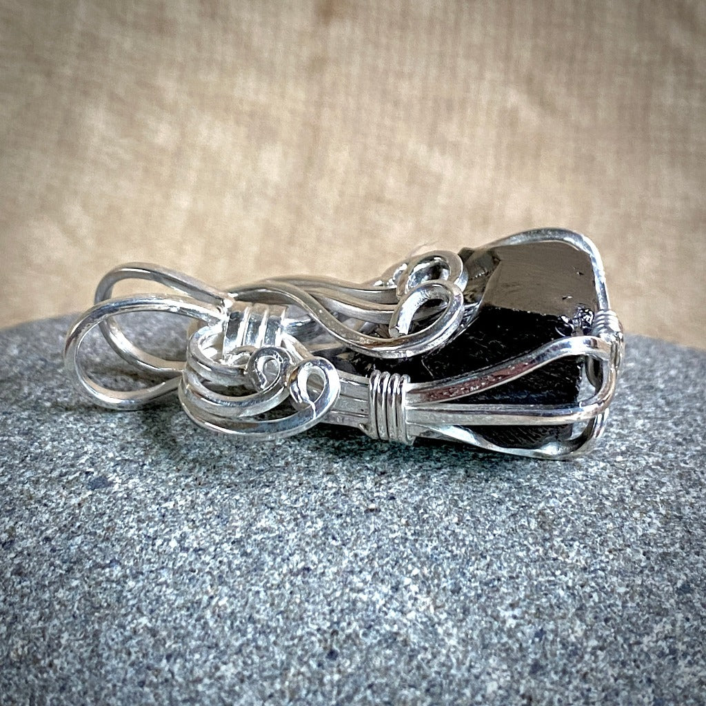 Elite Shungite Pendant, 7g - 8g Average, Sterling Silver Wire Wrapped