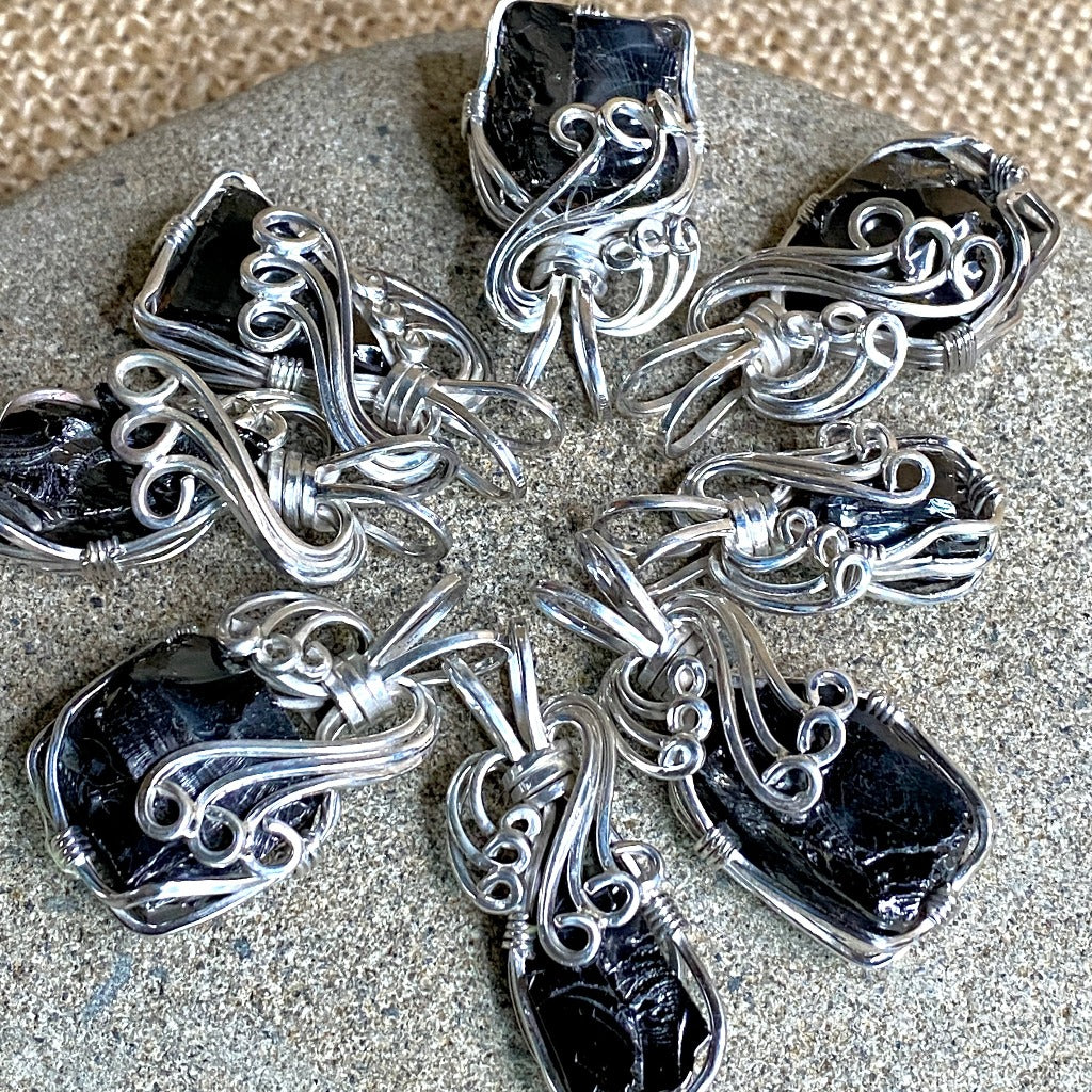 Elite Shungite Pendant, 7g - 8g Average, Sterling Silver Wire Wrapped