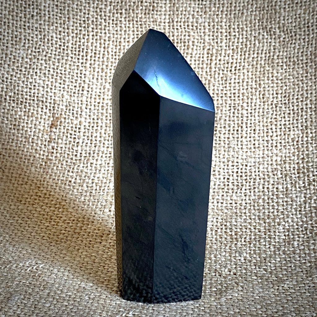 Large Polished Shungite Crystal Pencil Point, Energy Balancing