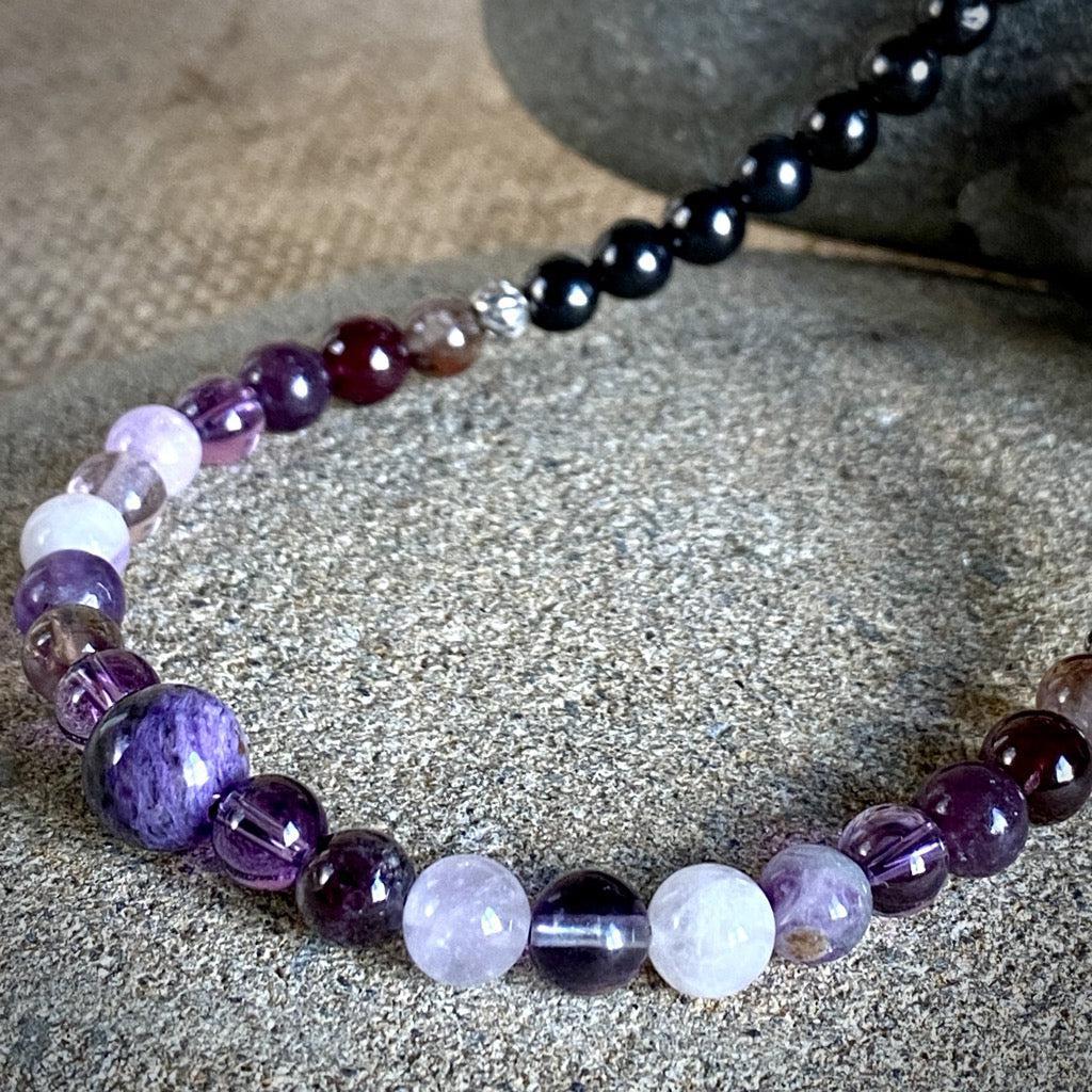 Shungite Necklace, Violet Gemstones, Crown Chakra