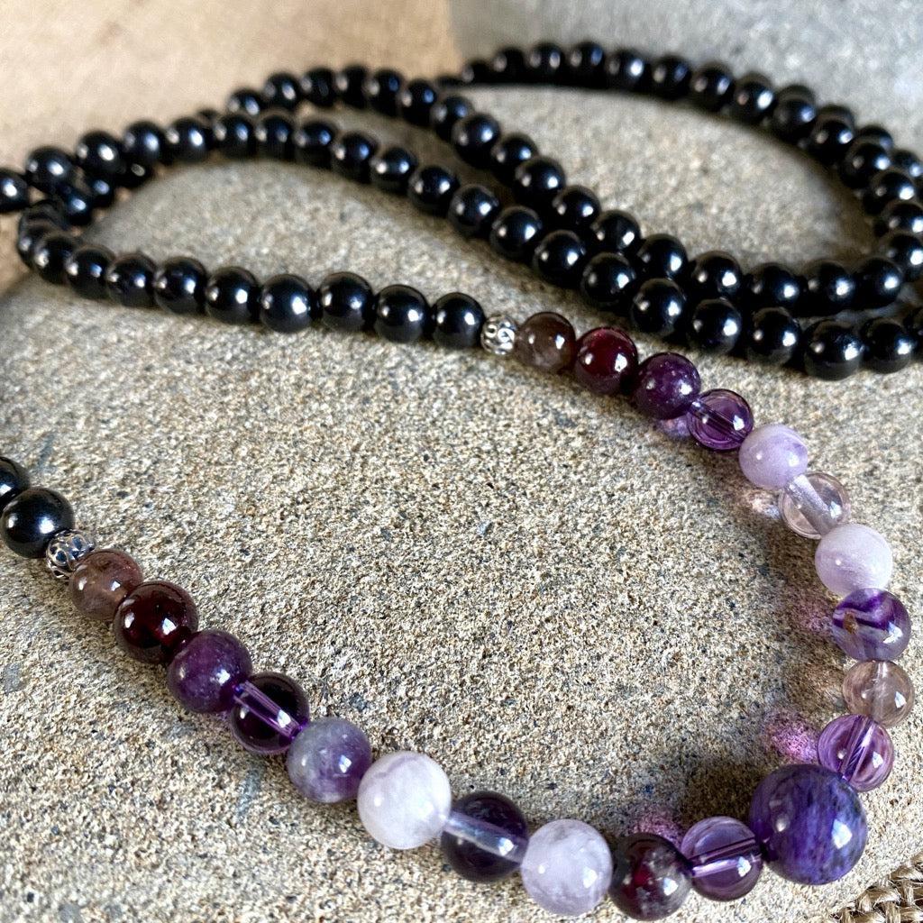 Shungite Necklace, Violet Gemstones, Crown Chakra