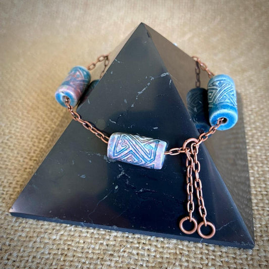 Medium Copper Topper with Blue Ceramic ZigZag Tube Beads