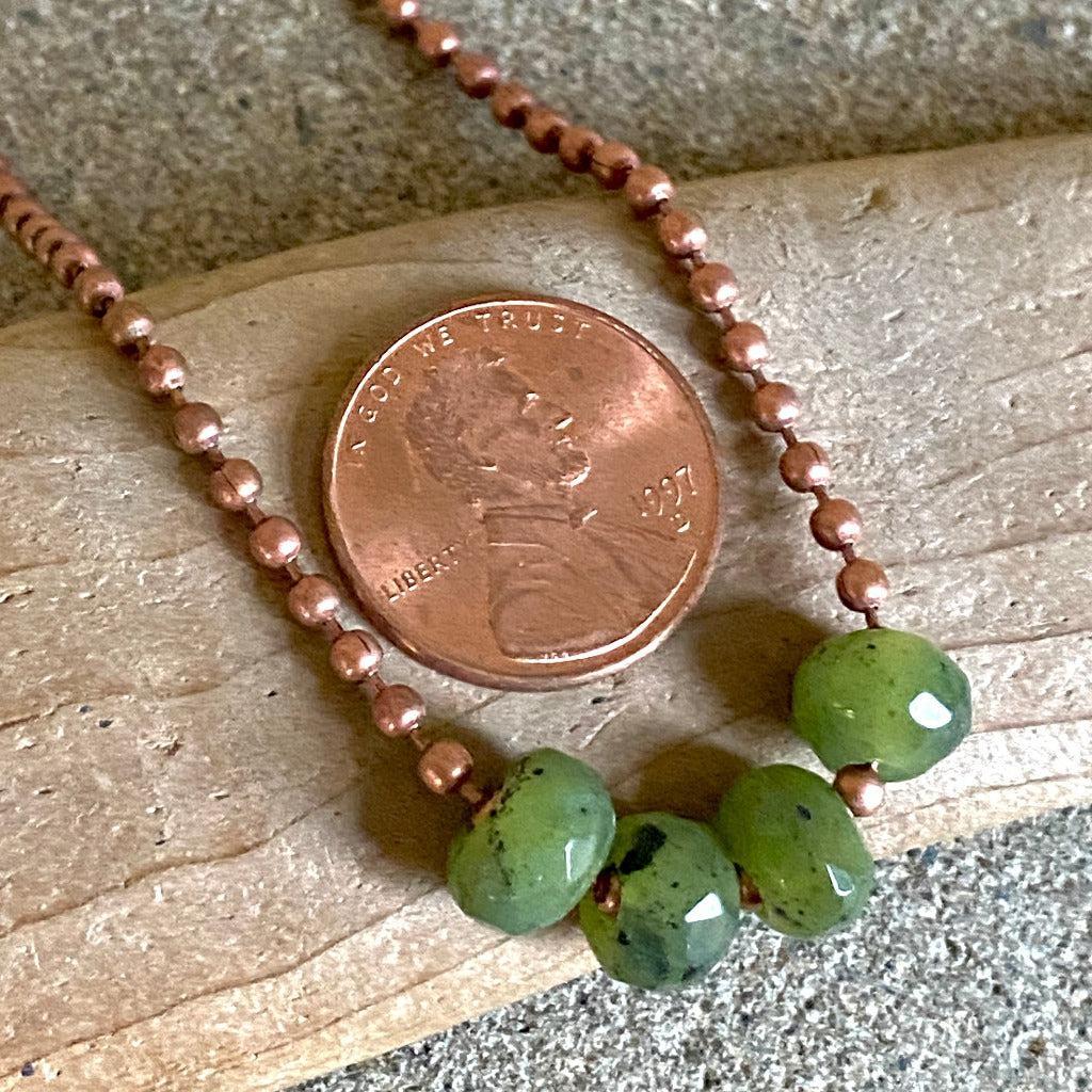 Medium Copper Topper with Green Jade Beads on Copper Ball Chain