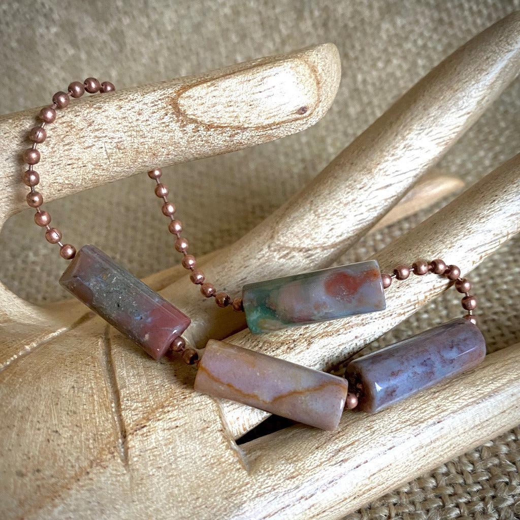 Medium Copper Topper with Jasper Tube Beads on Copper Ball Chain