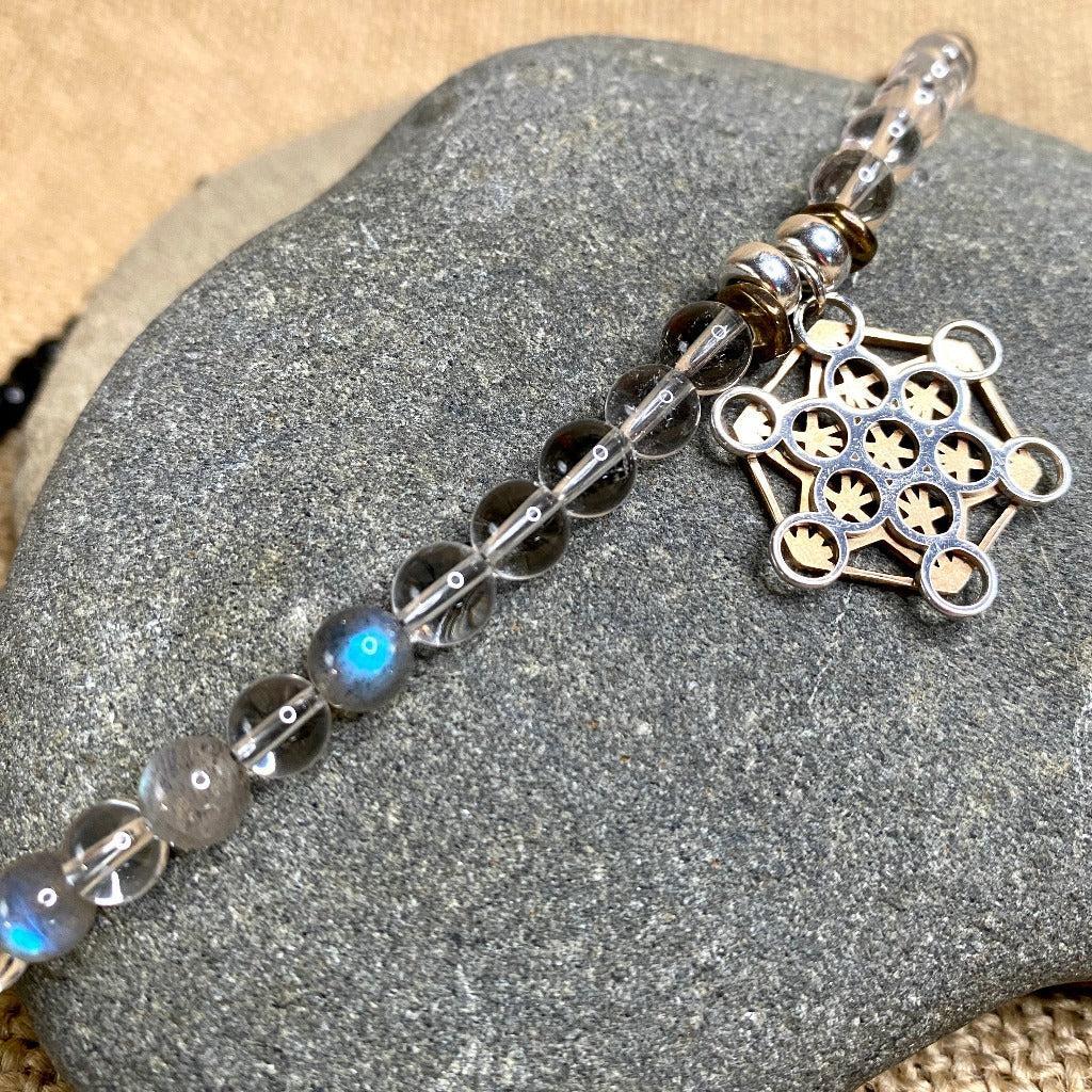 Metatron's Cube Necklace with Labradorite, Crystal Quartz, Shungite