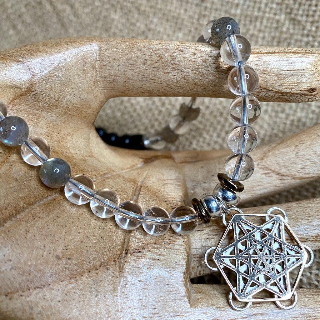 Metatron's Cube Necklace with Labradorite, Crystal Quartz, Shungite