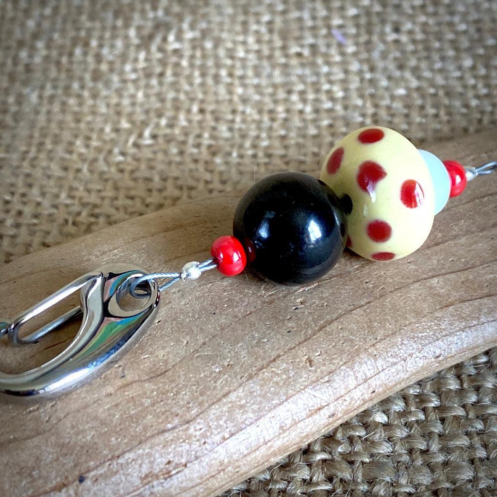 Mushroom Clip-on Necklace, Shungite, Yellow and Red, Lampwork Glass