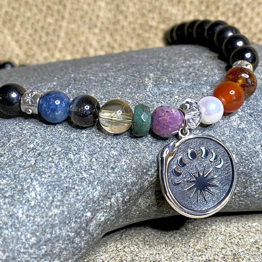 Navaratna Necklace with Shungite & Dragon Rahu Ketu Moon Phases Pendant