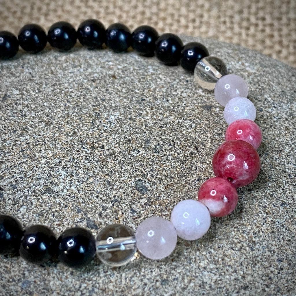 Pink Gemstones & Shungite Bracelet, Love, Heart Chakra