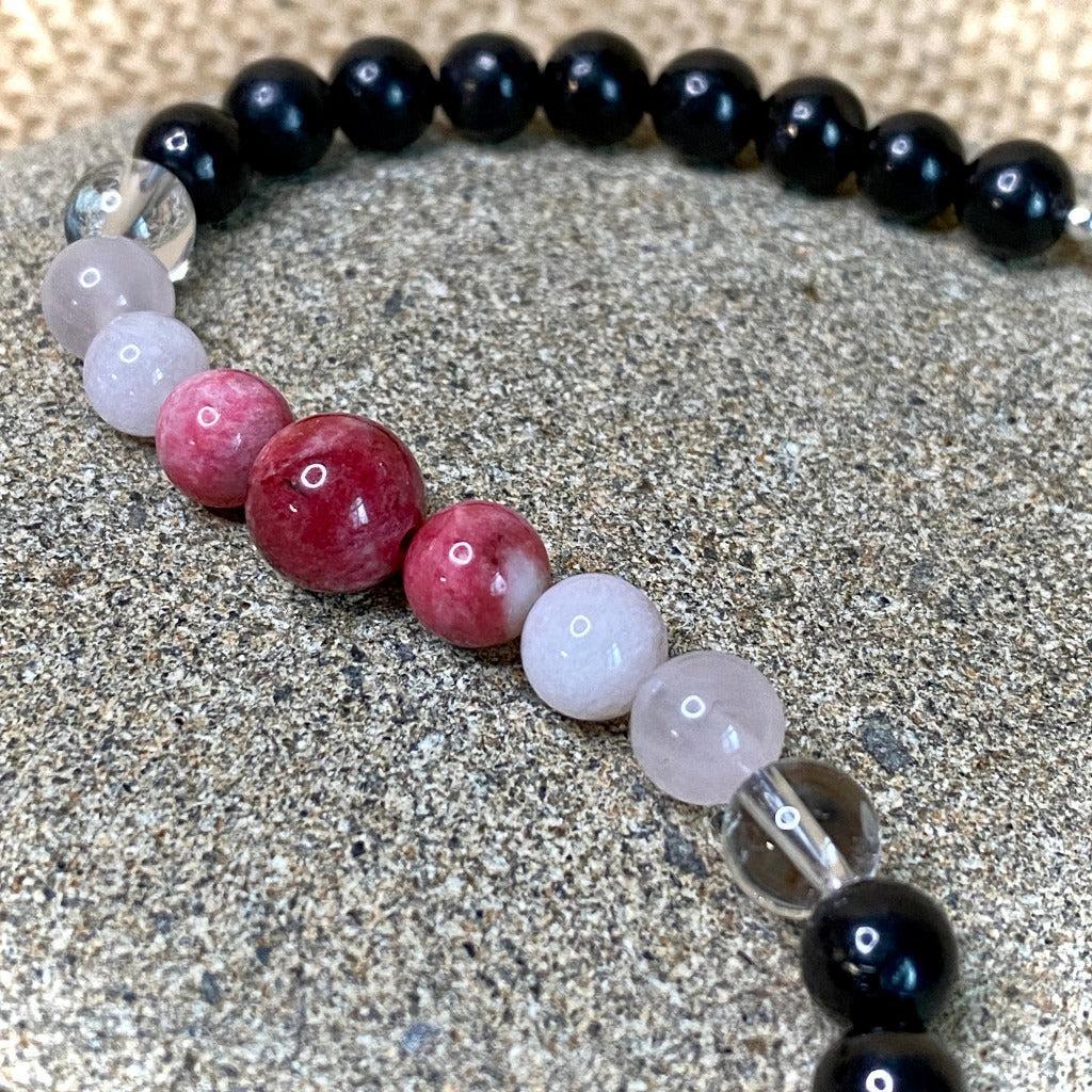 Pink Gemstones & Shungite Bracelet, Love, Nurturing, Heart Chakra