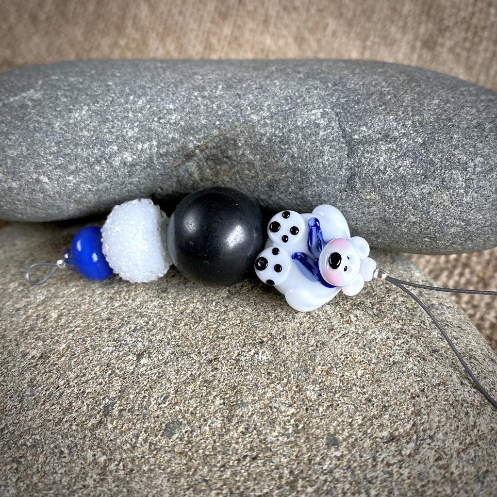 Polar Bear Christmas Ornament w/Shungite, Blue Scarf, on Iceberg - Shungite Queen