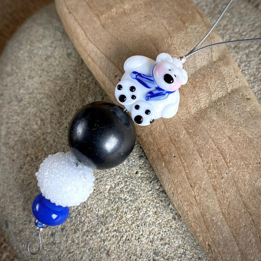 Polar Bear Christmas Ornament w/Shungite, Blue Scarf, on Iceberg - Shungite Queen