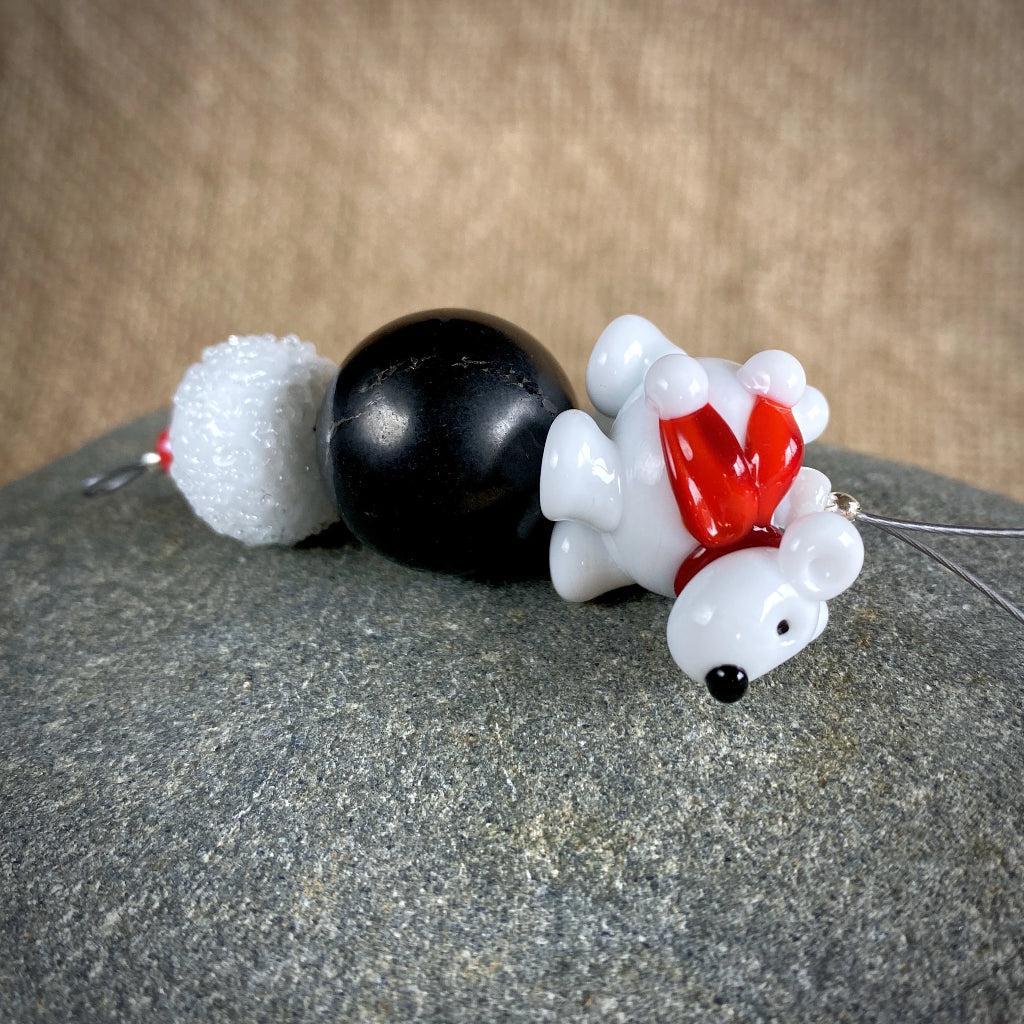 Polar Bear Christmas Ornament w/Shungite, Bright Red Scarf, on Iceberg - Shungite Queen