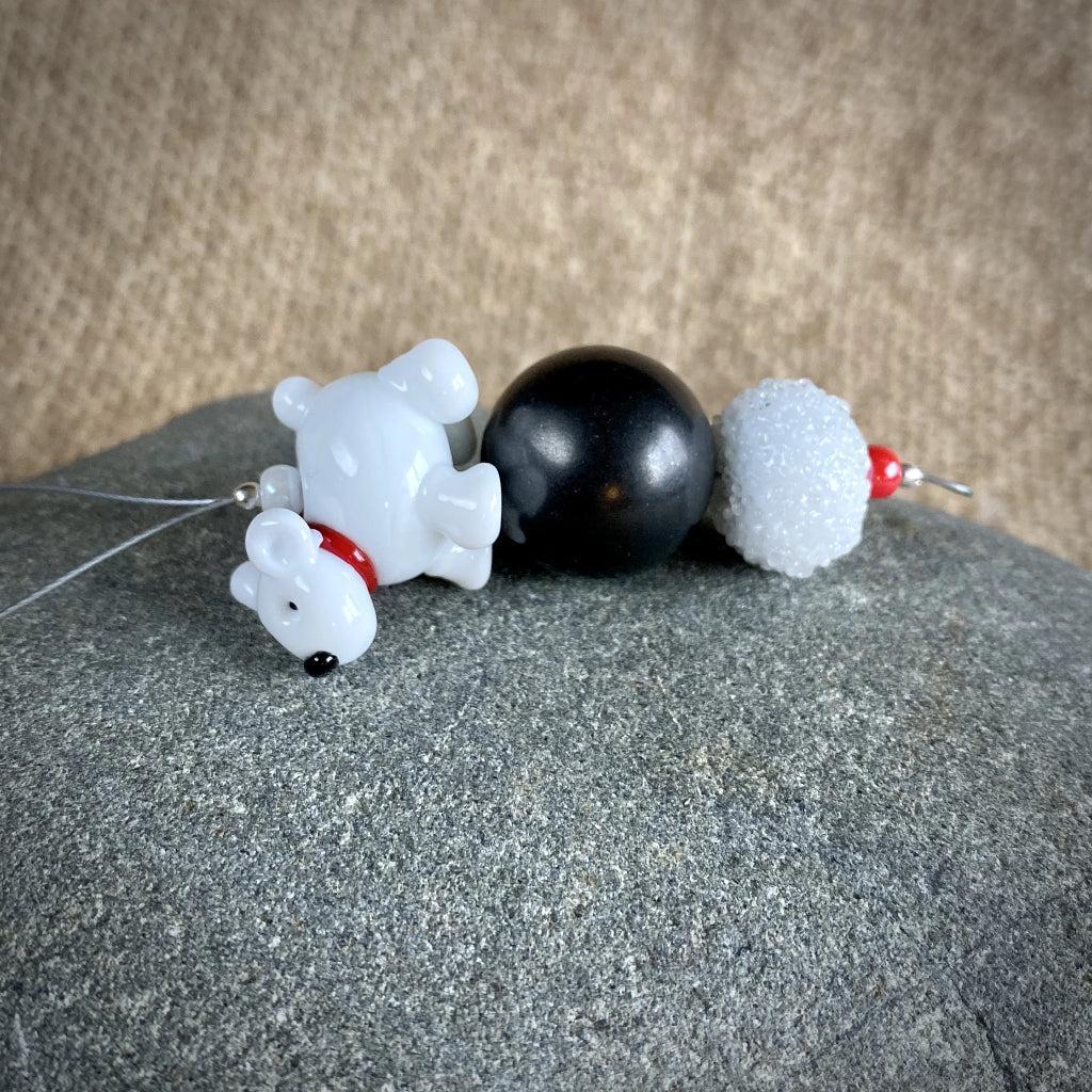 Polar Bear Christmas Ornament w/Shungite, Bright Red Scarf, on Iceberg - Shungite Queen