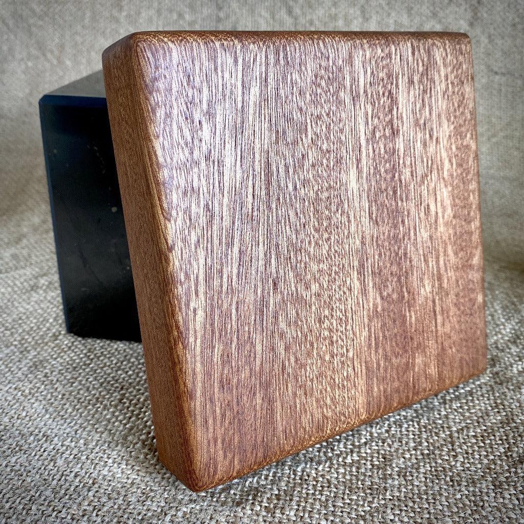 Polished Shungite Cube | 4 Inch (100 mm), Custom Mahogany Stand
