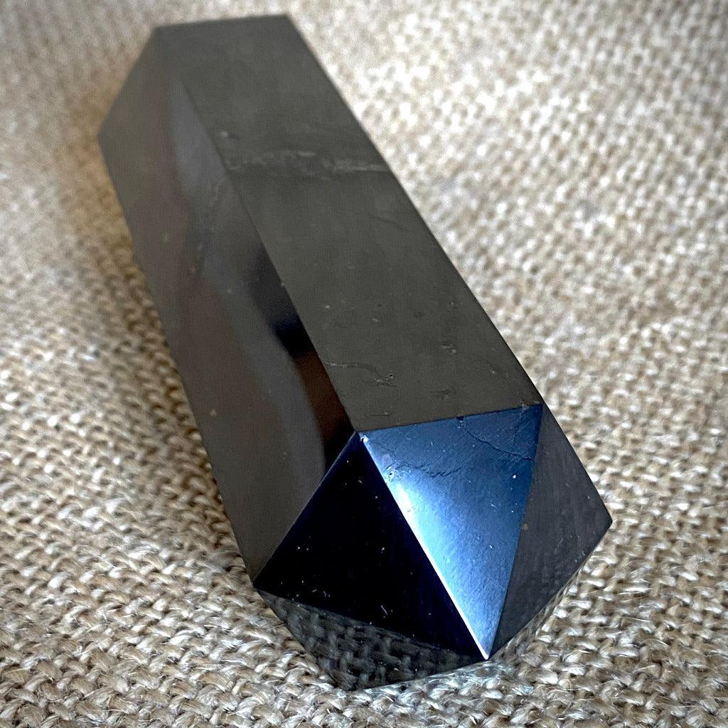 Polished Shungite Tower, Hexagonal Point, Shungite Wand, Obelisk