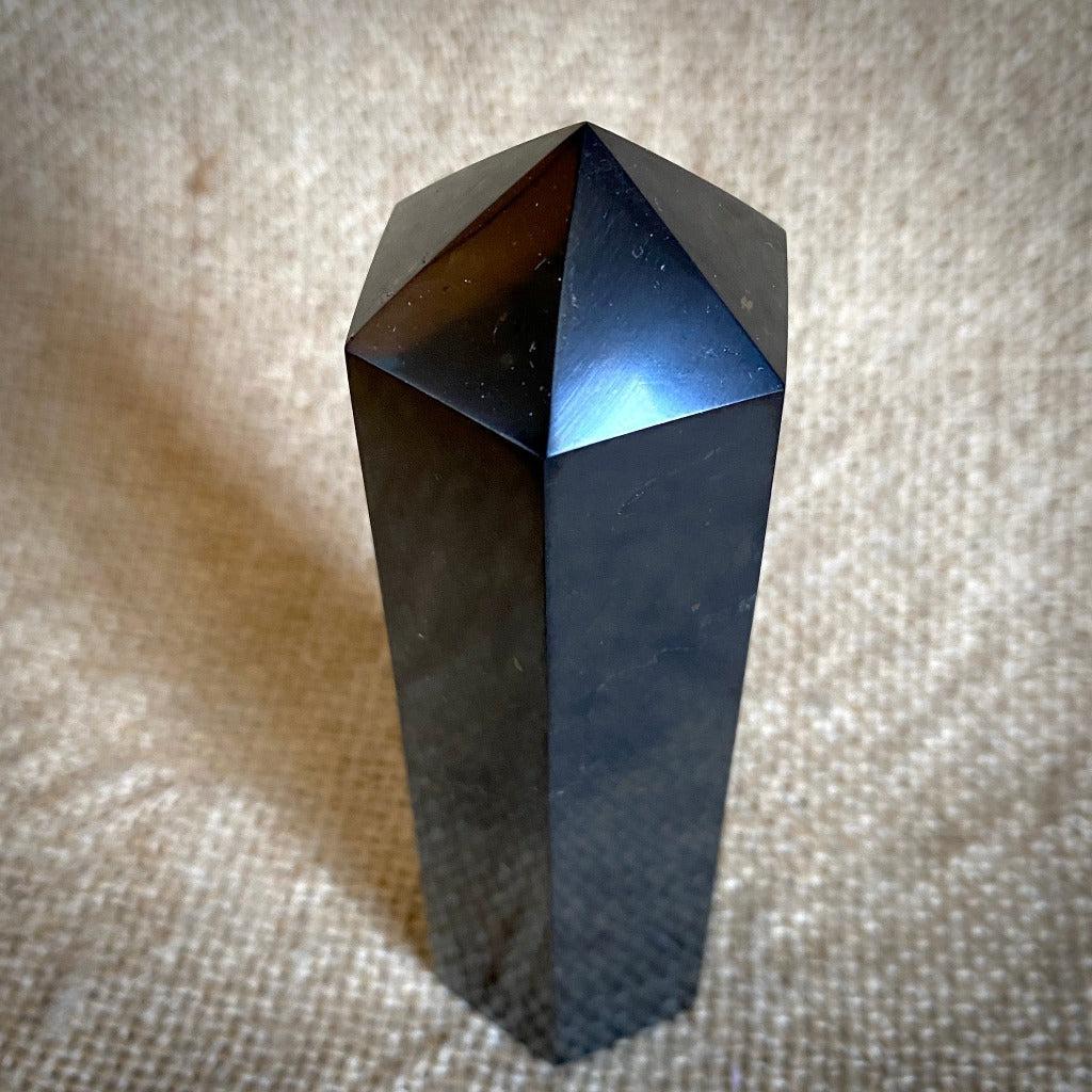 Polished Shungite Tower, Hexagonal Point, Shungite Wand, Obelisk