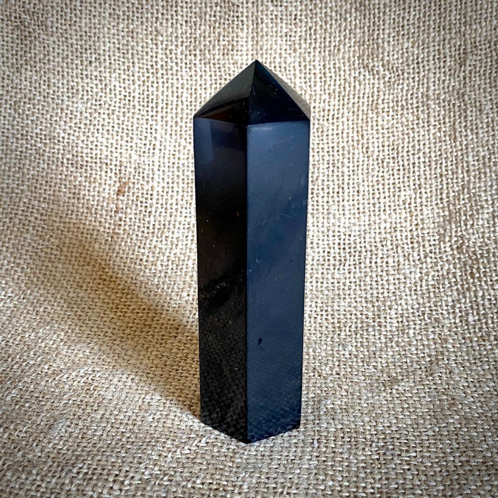 Polished Shungite Tower, Hexagonal Point, Shungite Wand, Obelisk