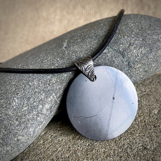 Round Shungite Disk Pendant, Simple Styling, Lightweight