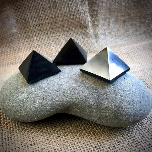 Set of 3 Small Shungite Pyramids, EMF Blocking, Genuine Shungite, Black Shungite - Shungite Queen