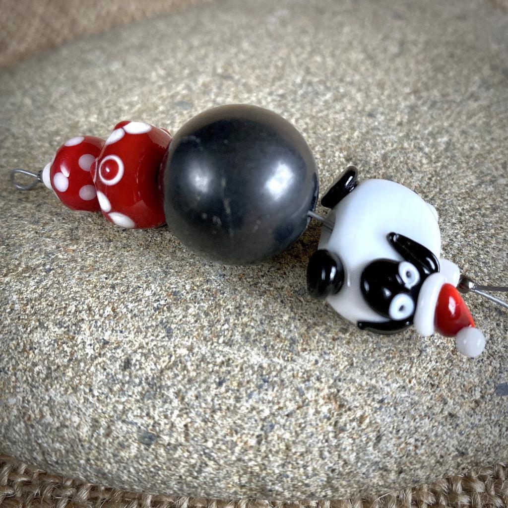 Sheep with Christmas Cap, Handcrafted Lampwork Bead Shungite Ornament - Shungite Queen