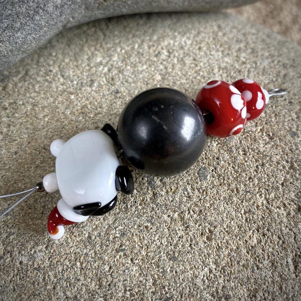 Sheep with Christmas Cap, Handcrafted Lampwork Bead Shungite Ornament - Shungite Queen