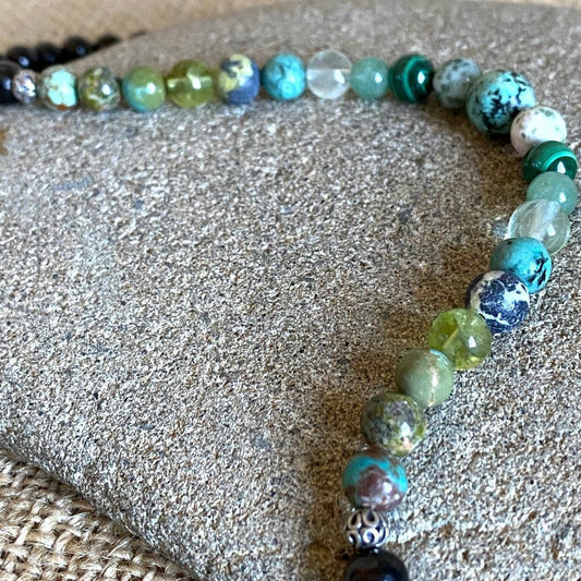 Short Shungite Necklace With Green Gemstones | Heart Chakra, Prosperity