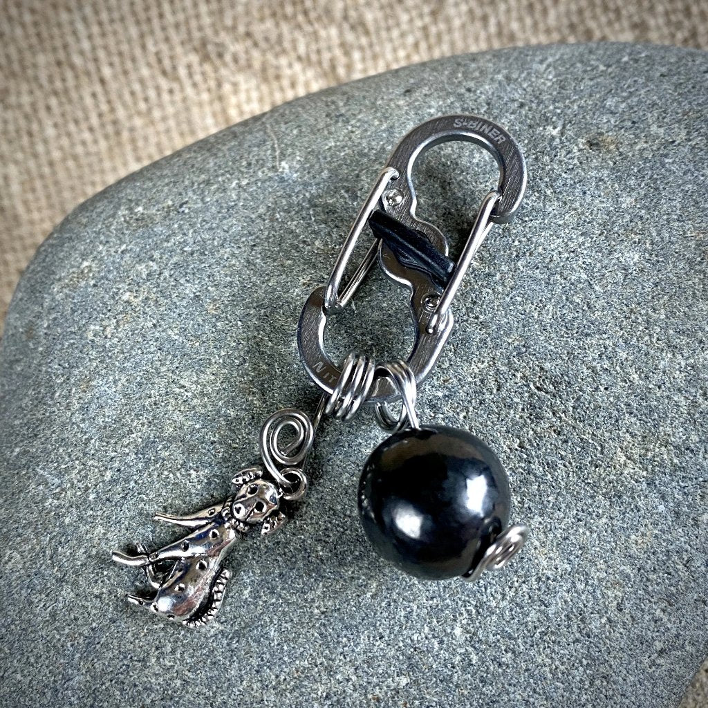 Shungite Bead Dog Pendant, Dalmatian Charm, Carabiner Clip for Collar