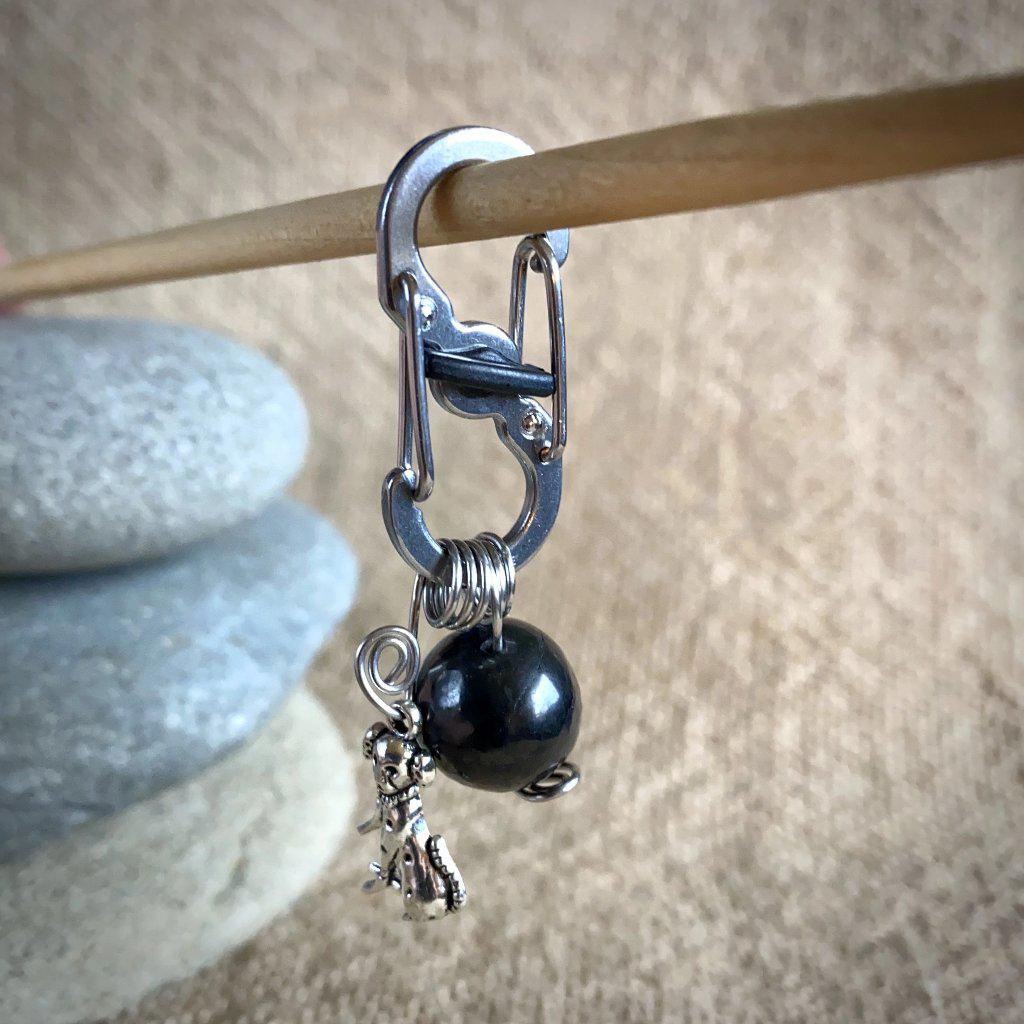 Shungite Bead Dog Pendant, Dalmatian Charm, Carabiner Clip for Collar