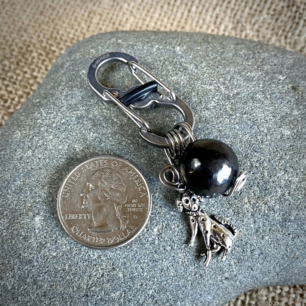 Shungite Bead Dog Pendant, Dalmatian Charm, Carabiner Clip for Collar