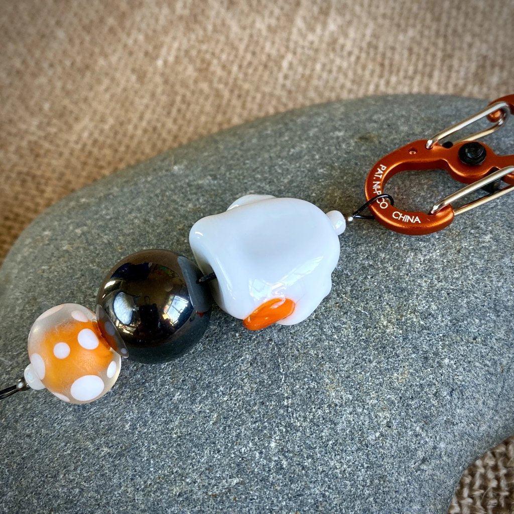 Shungite & Boo Ghost Halloween Clip-On Necklace, Lampwork Glass Bead