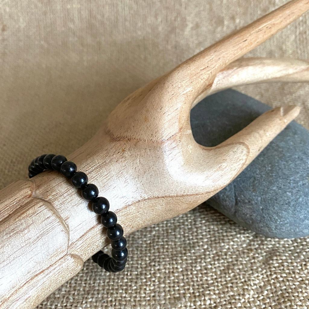 Shungite Bracelet, 6mm Round Beads, Sterling Silver Clasp