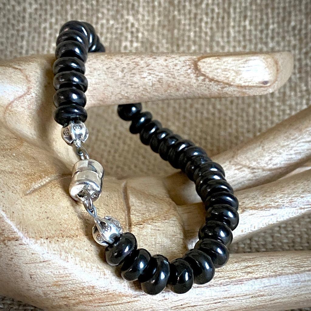 Shungite Bracelet, 8mm Rondelles, Sterling Silver Clasp