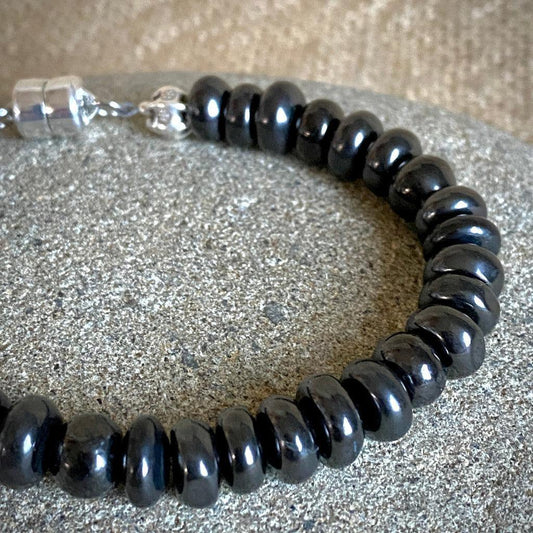 Shungite Bracelet, 8mm Rondelles, Sterling Silver Clasp