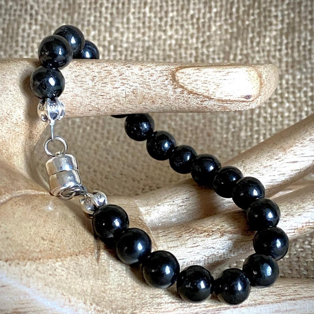 Shungite Bracelet, 8mm Round Beads, Sterling Silver Clasp