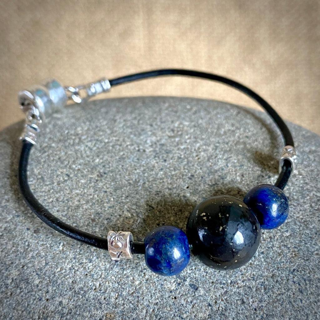 Shungite Bracelet with Lapis, Communication, Power, Throat Chakra