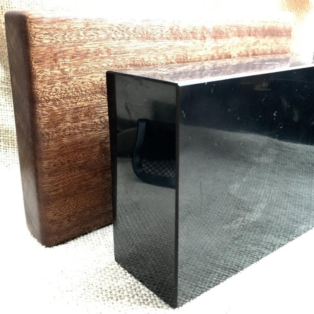 Shungite Brick, Genuine Black Shungite on Custom Mahogany Base - Shungite Queen