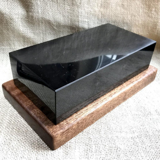 Shungite Brick, Genuine Black Shungite on Custom Mahogany Base - Shungite Queen