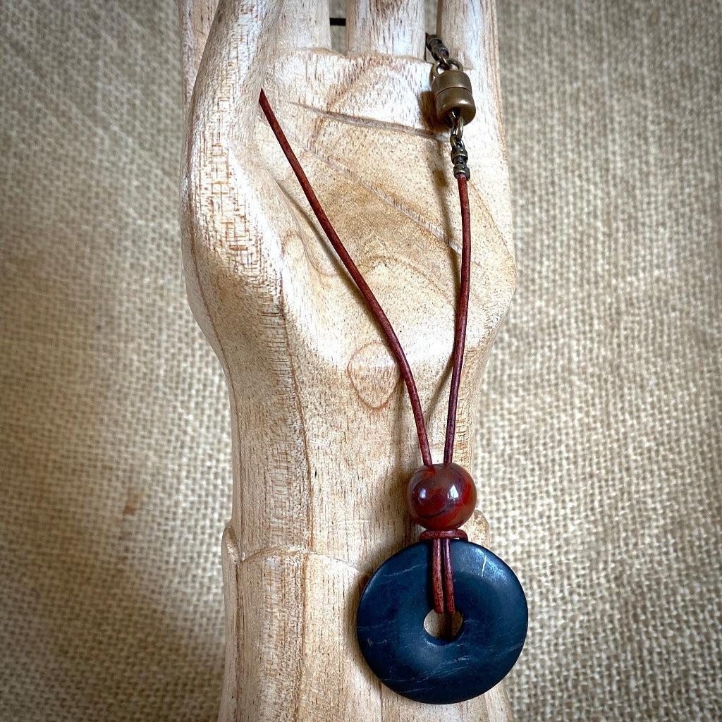 Shungite Donut & Red Jasper Rearview Mirror Dangle, Car Accessory