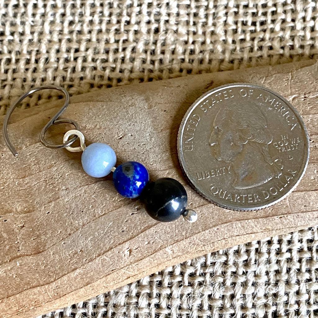 Shungite Earrings with Lapis and Angelite, Intuition, Communication