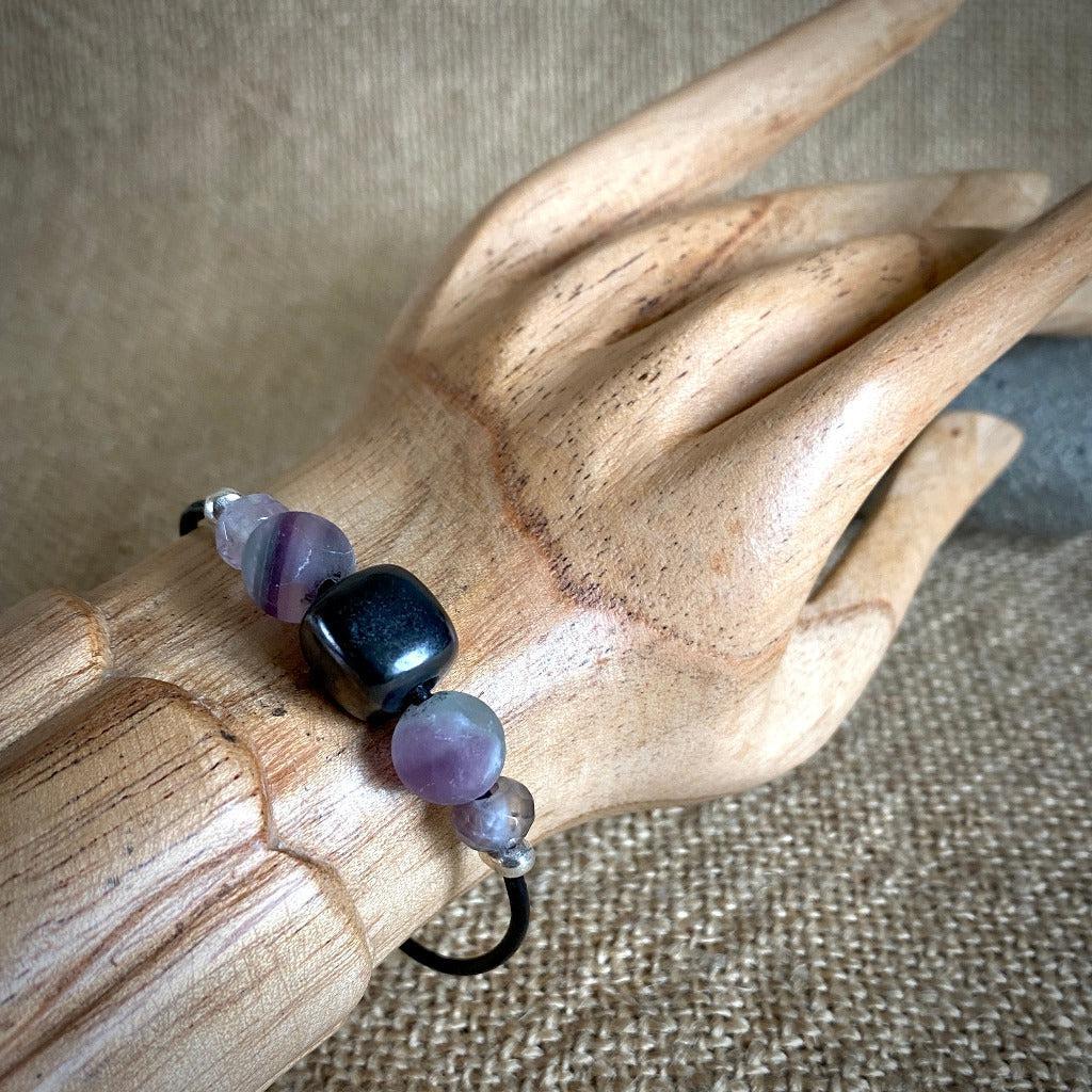 Shungite, Fluorite, & Amethyst Bracelet, Protection, Balance, Cleansing