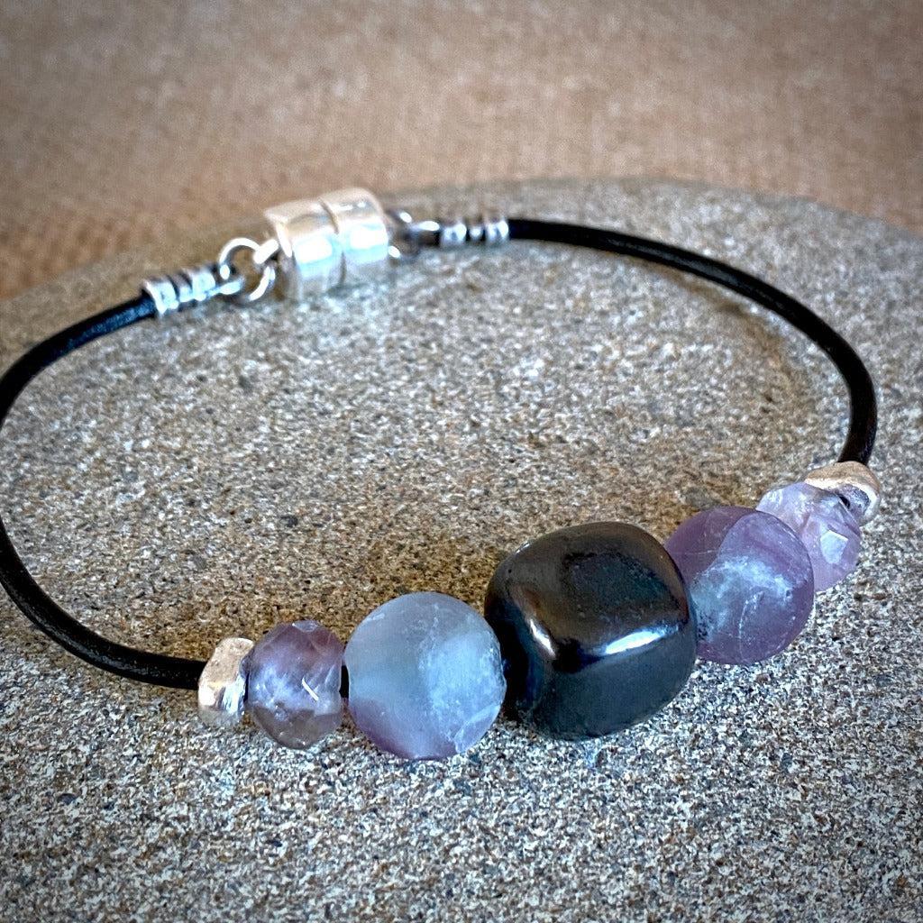 Shungite, Fluorite, & Amethyst Bracelet, Protection, Balance, Cleansing