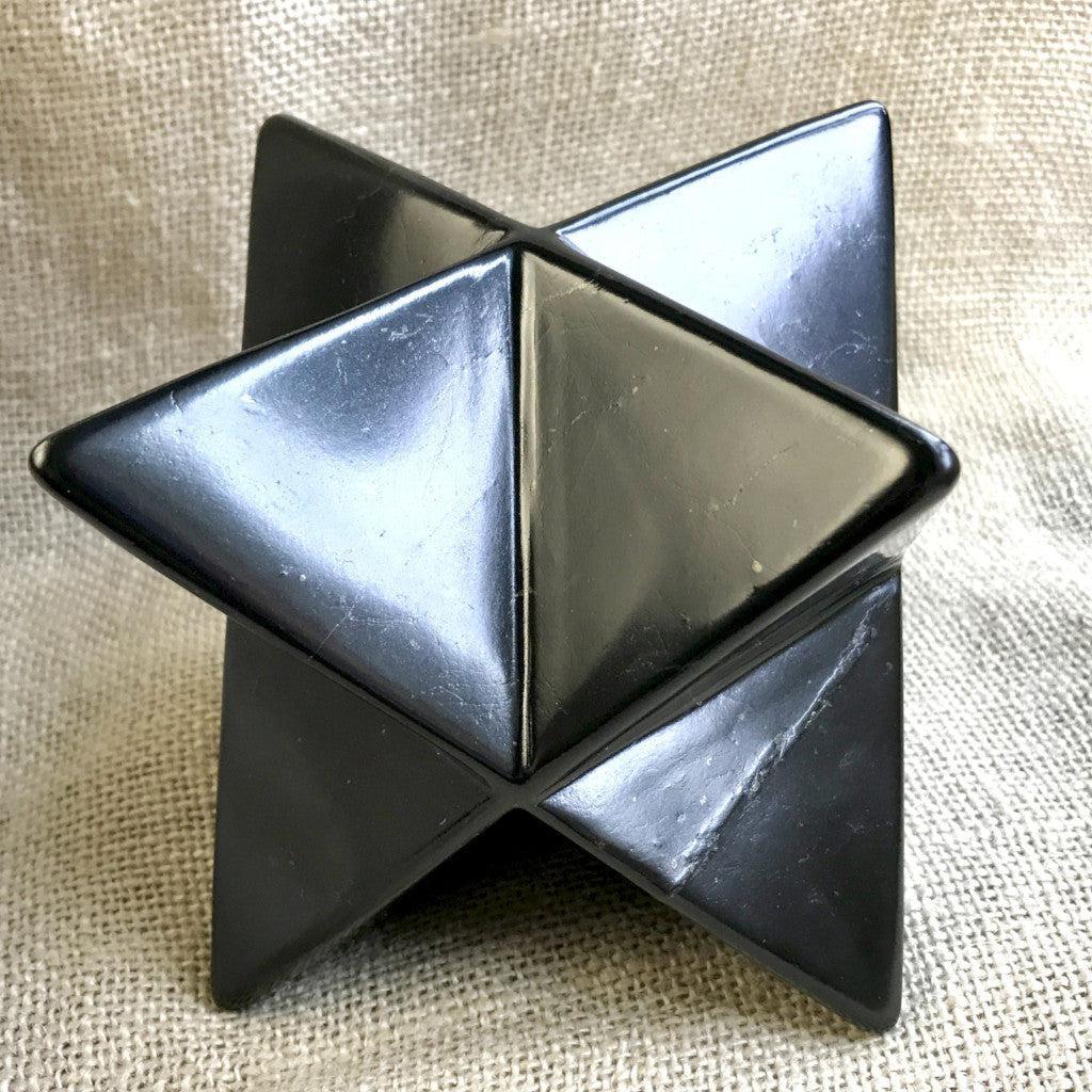 Shungite Merkaba, 100mm, Hand Carved, Genuine Black Shungite - Shungite Queen