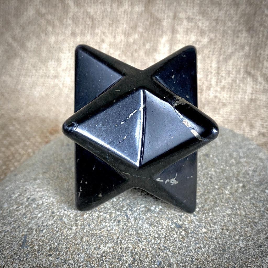 Shungite Merkaba, 40mm, Hand Carved, Palm of Hand Size