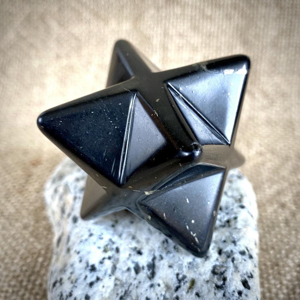 Shungite Merkaba, 40mm, Hand Carved, Palm of Hand Size