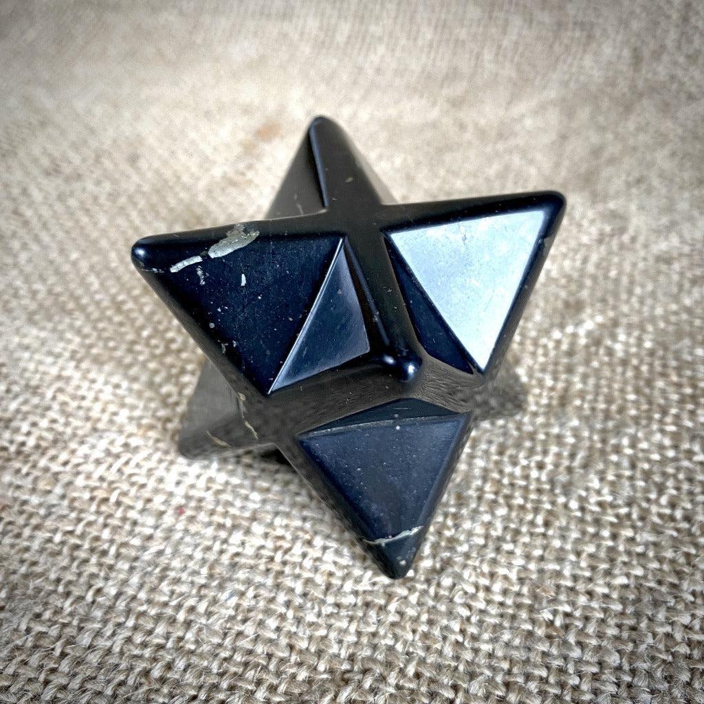 Shungite Merkaba, 40mm, Hand Carved, Palm of Hand Size