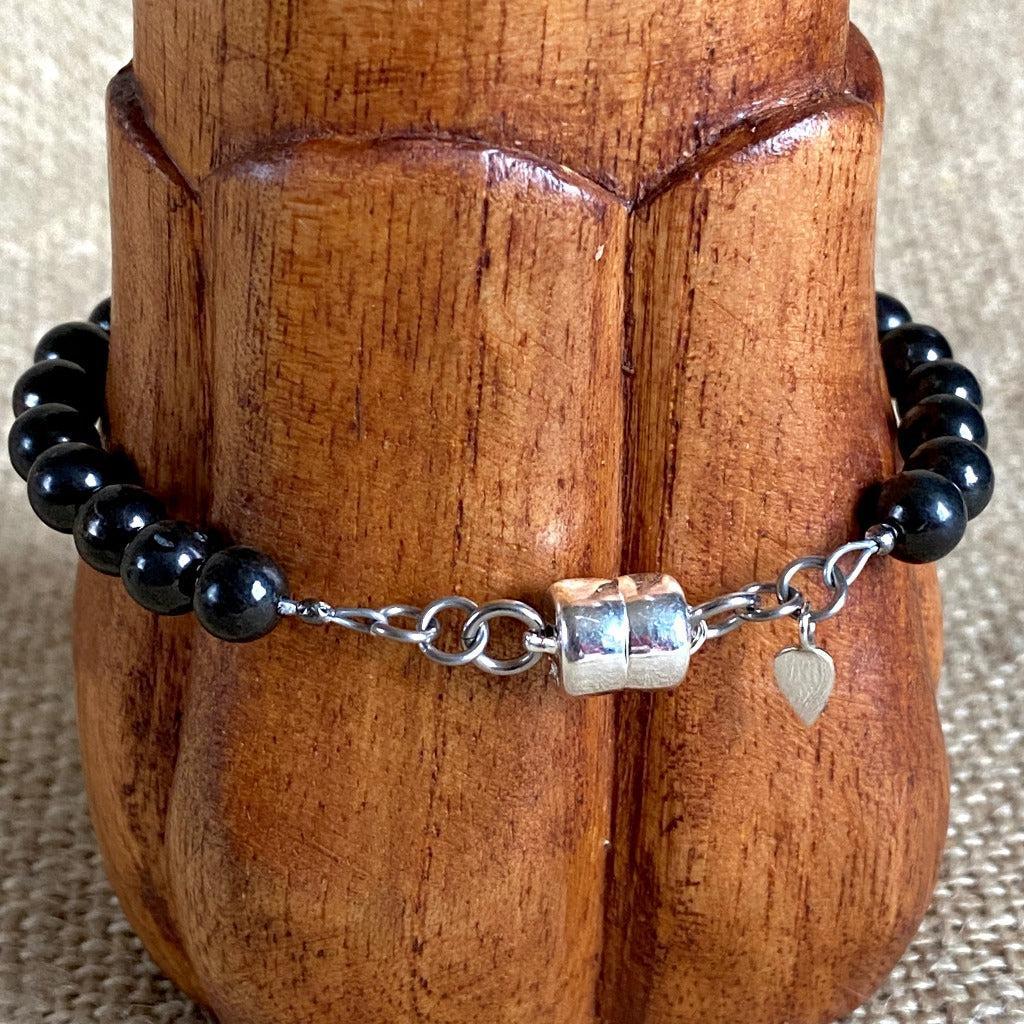 Shungite Navaratna Bracelet | 9 Astrological Gemstones & Lotus Charm
