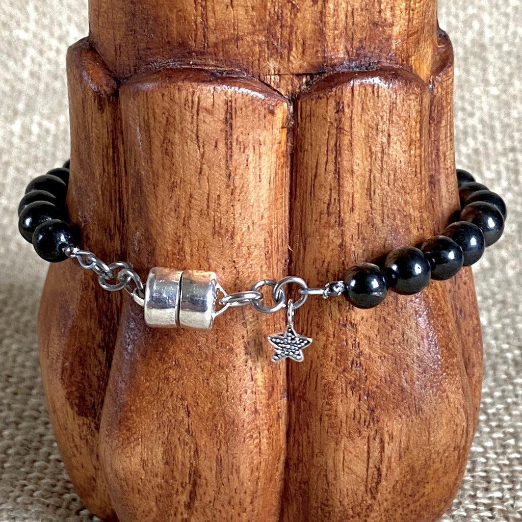 Shungite Navaratna Bracelet | 9 Astrological Gemstones & Moon Charm